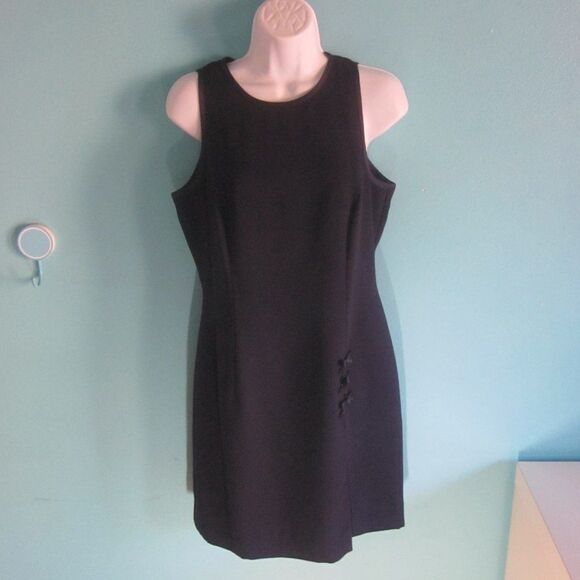 Oberon Women Size 8 VINTAGE Classic Navy Career Sheath Dress Sleeveless Rear Zip - Picture 7 of 11